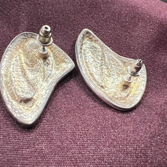 Vintage Handcrafted Post-Impressionism Enamel Painting Large Pierce Earrings - Picture 6 of 6